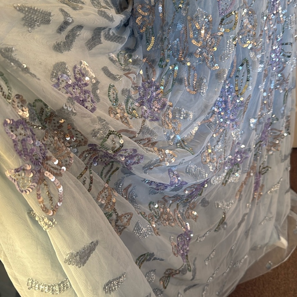 Mac Duggal Powder Blue Beaded Floral Maxi Dress - Picture 7 of 16